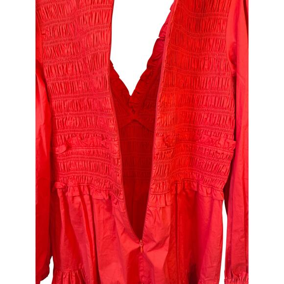 SEA NEW YORK NWT Scarlet Gaia Solid Cotton Long Sleeve Mini Dress Sz 12 Ruffles - Picture 10 of 14